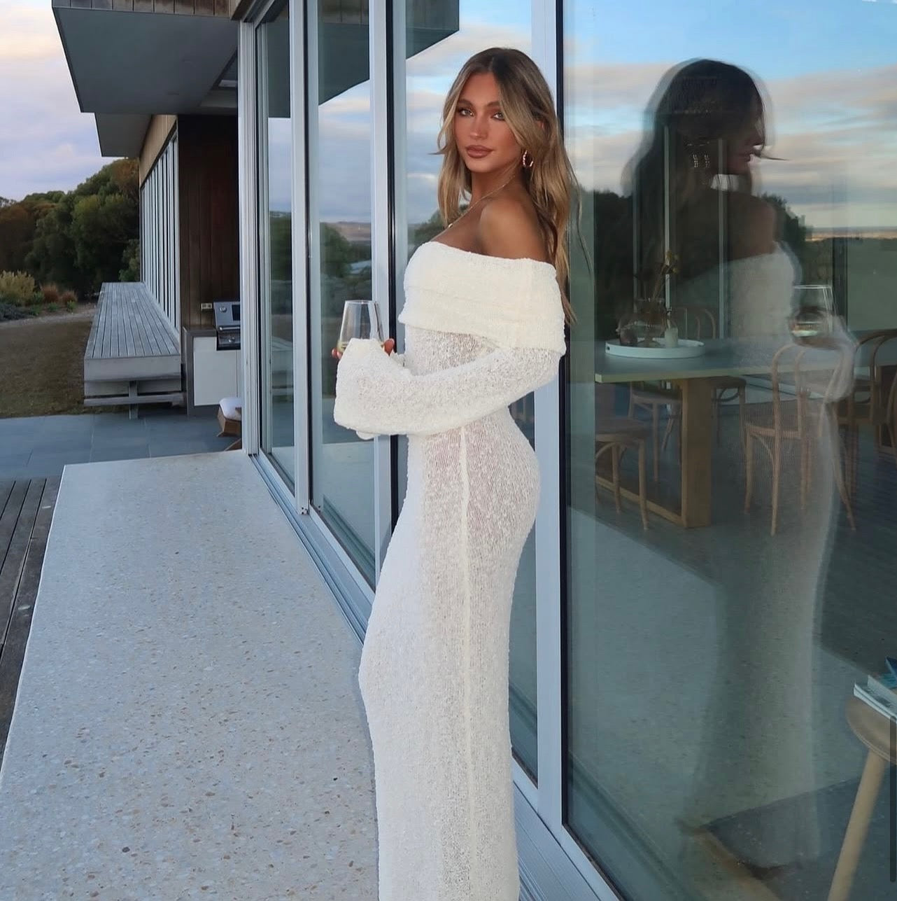 Marisol Off Shoulder Boucle Maxi Dress