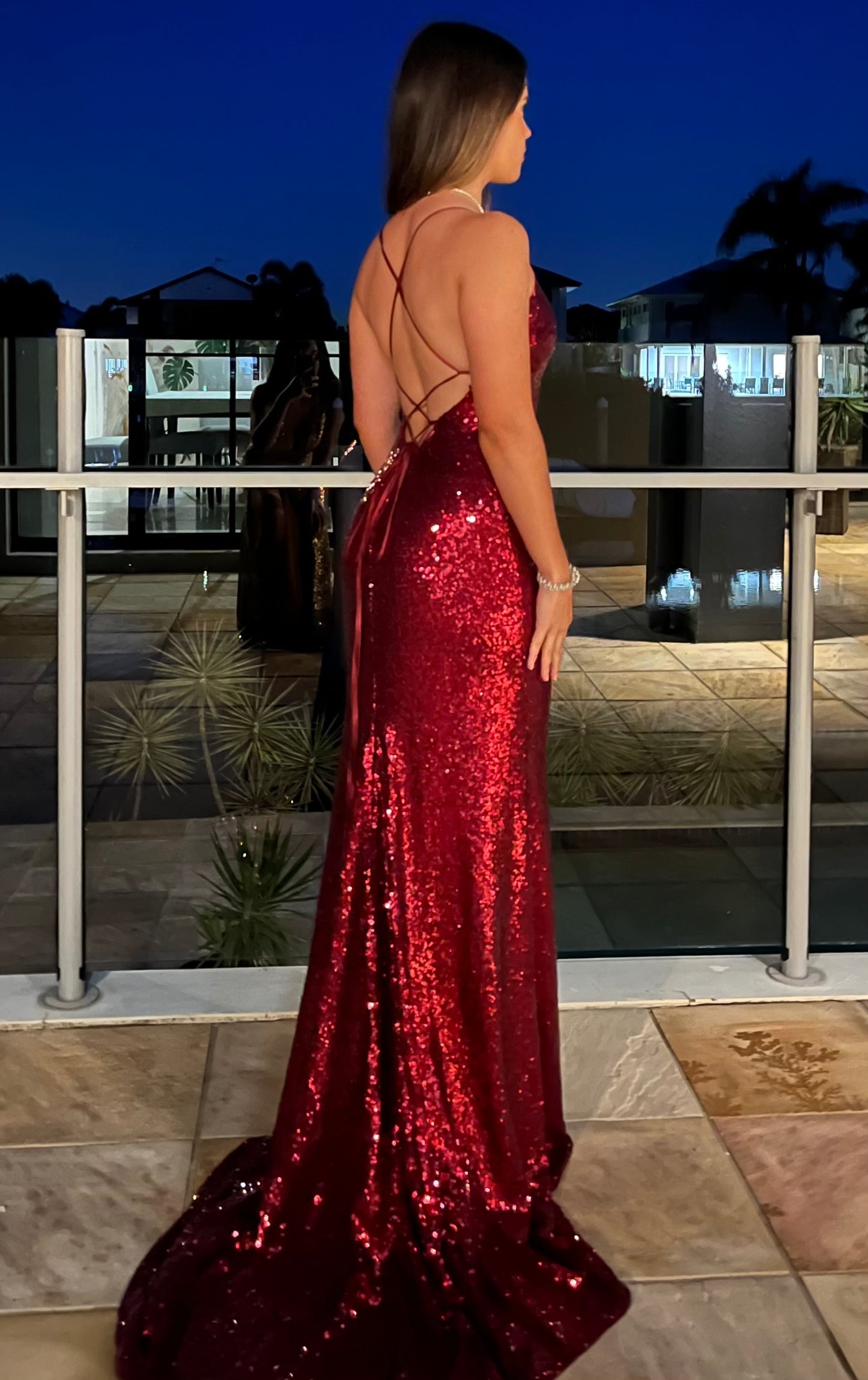 Bombshell Luxe Sequin Backless Laceup Formal Gown