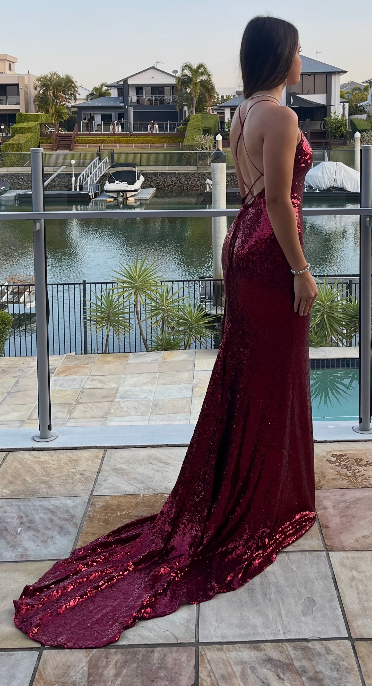 Bombshell Luxe Sequin Backless Laceup Formal Gown