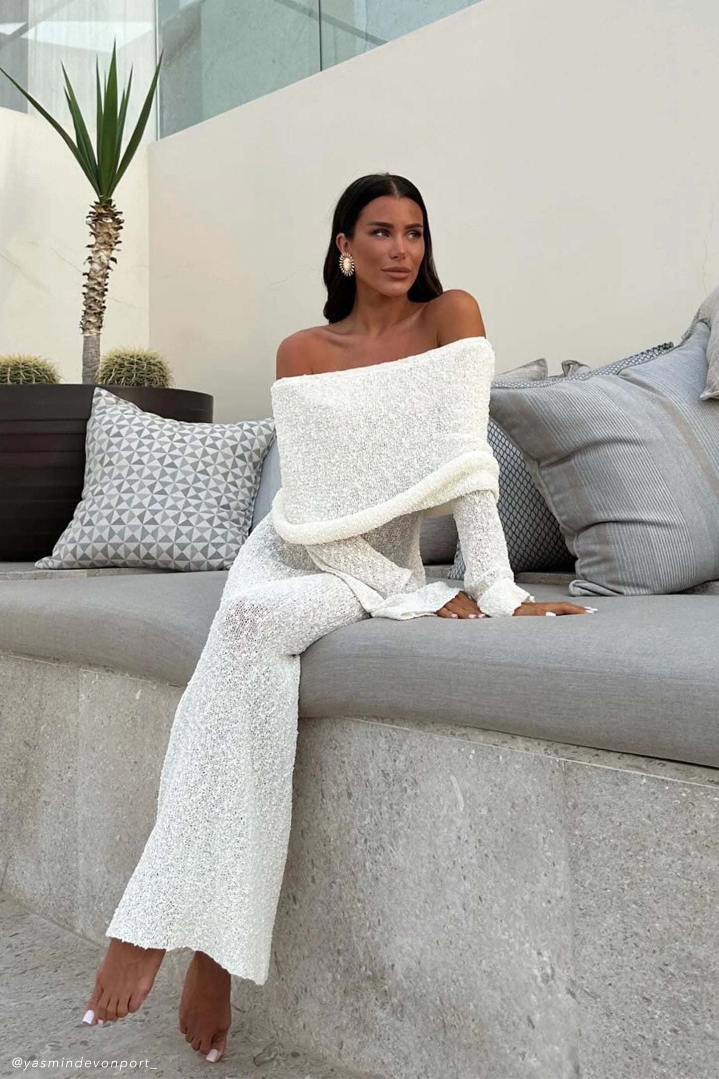 Marisol Off Shoulder Boucle Maxi Dress