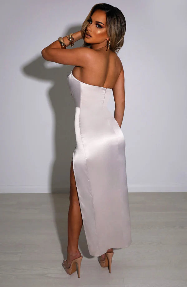 Everly Strapless Corset Leg Slit Maxi Dress