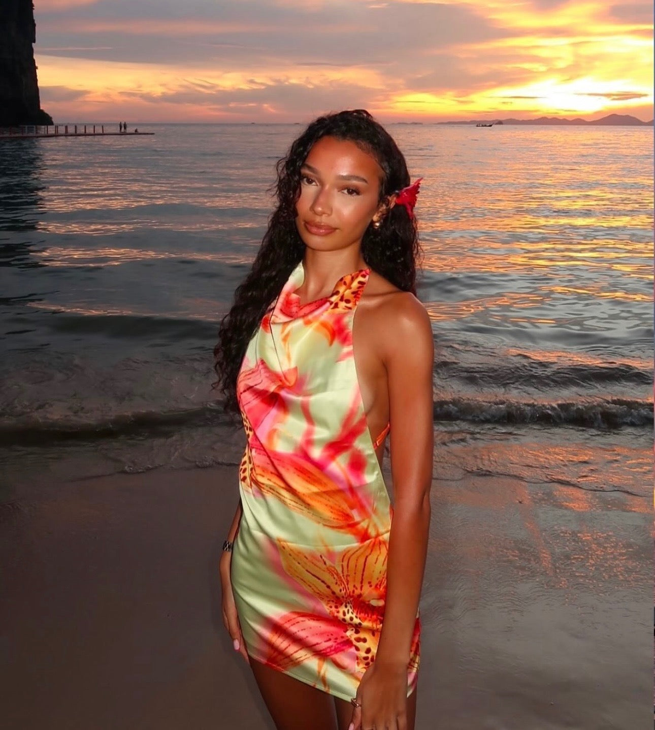 Lucia Backless Mini Dress With Flower Detail
