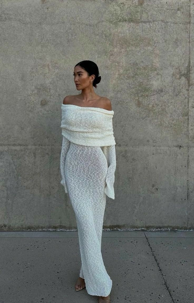 Marisol Off Shoulder Boucle Maxi Dress