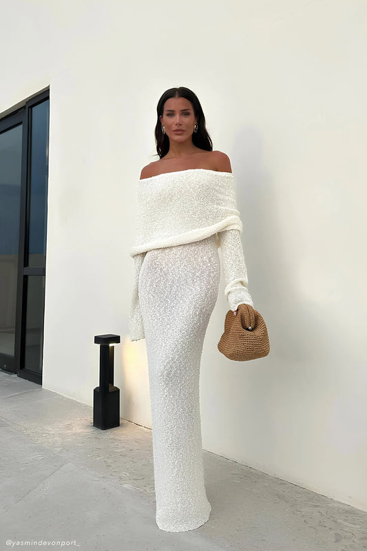 Marisol Off Shoulder Boucle Maxi Dress